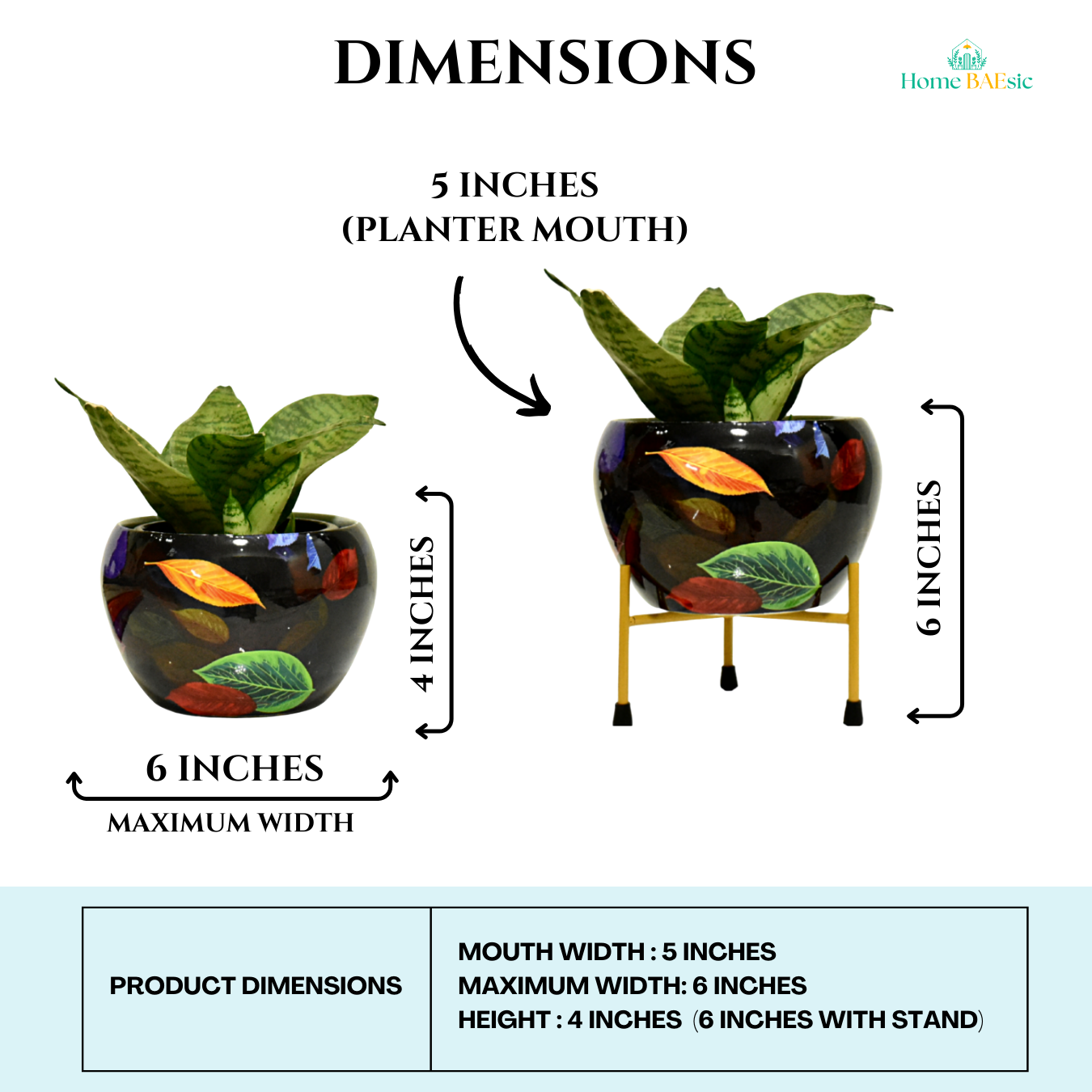 Decorative Planter with stand. Falling leaves Planter with stand | 6 inches | Home BAEsic | Home and Garden
