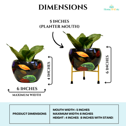 Decorative Planter with stand. Falling leaves Planter with stand | 6 inches | Home BAEsic | Home and Garden