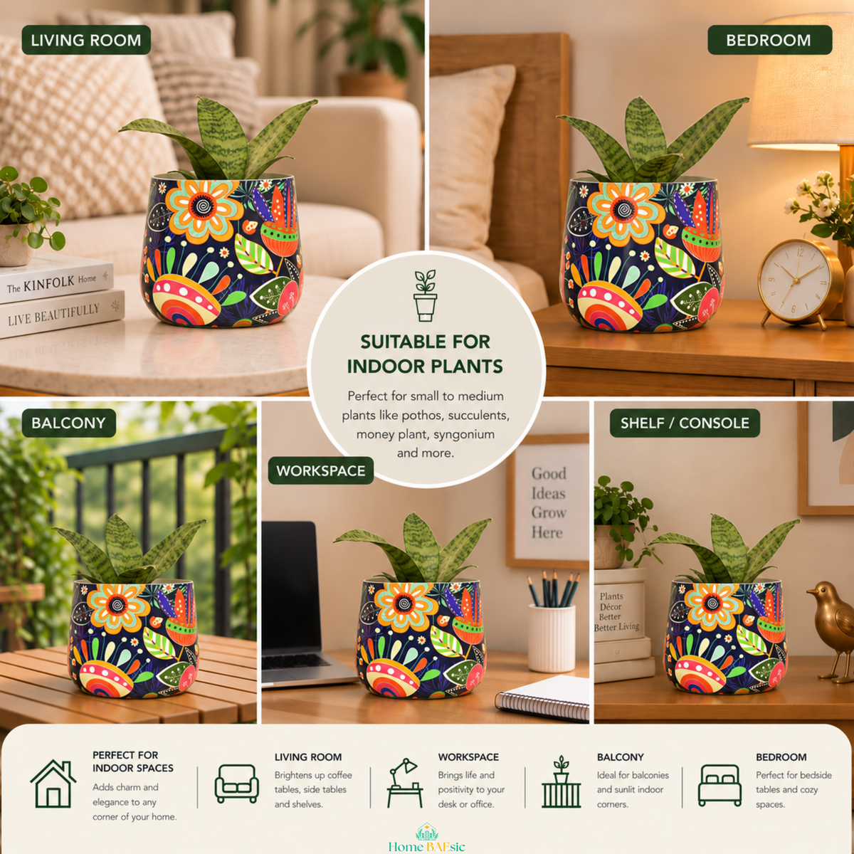 Floral Doodle Tumbler Metal Planter – 6 Inch Indoor Pot | Home BAEsic