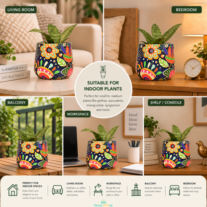 Floral Doodle Tumbler Metal Planter – 6 Inch Indoor Pot | Home BAEsic