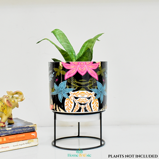 Floral Fantasy Indoor Metal Planter With Metal Stand | Home & Garden | 6 Inches