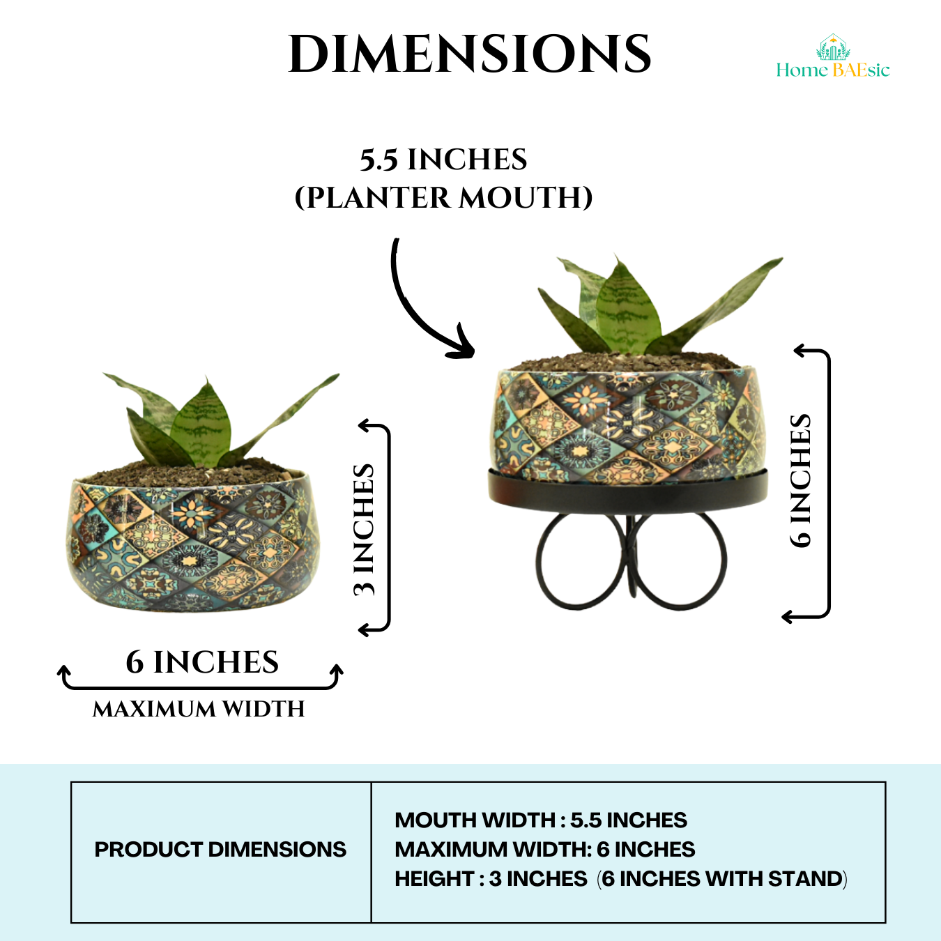 Decorative planter with a colorful patchwork motif design. Floral Motif Indoor Metal Planter With Tripod Tray For Home & Garden | Home BAEsic 