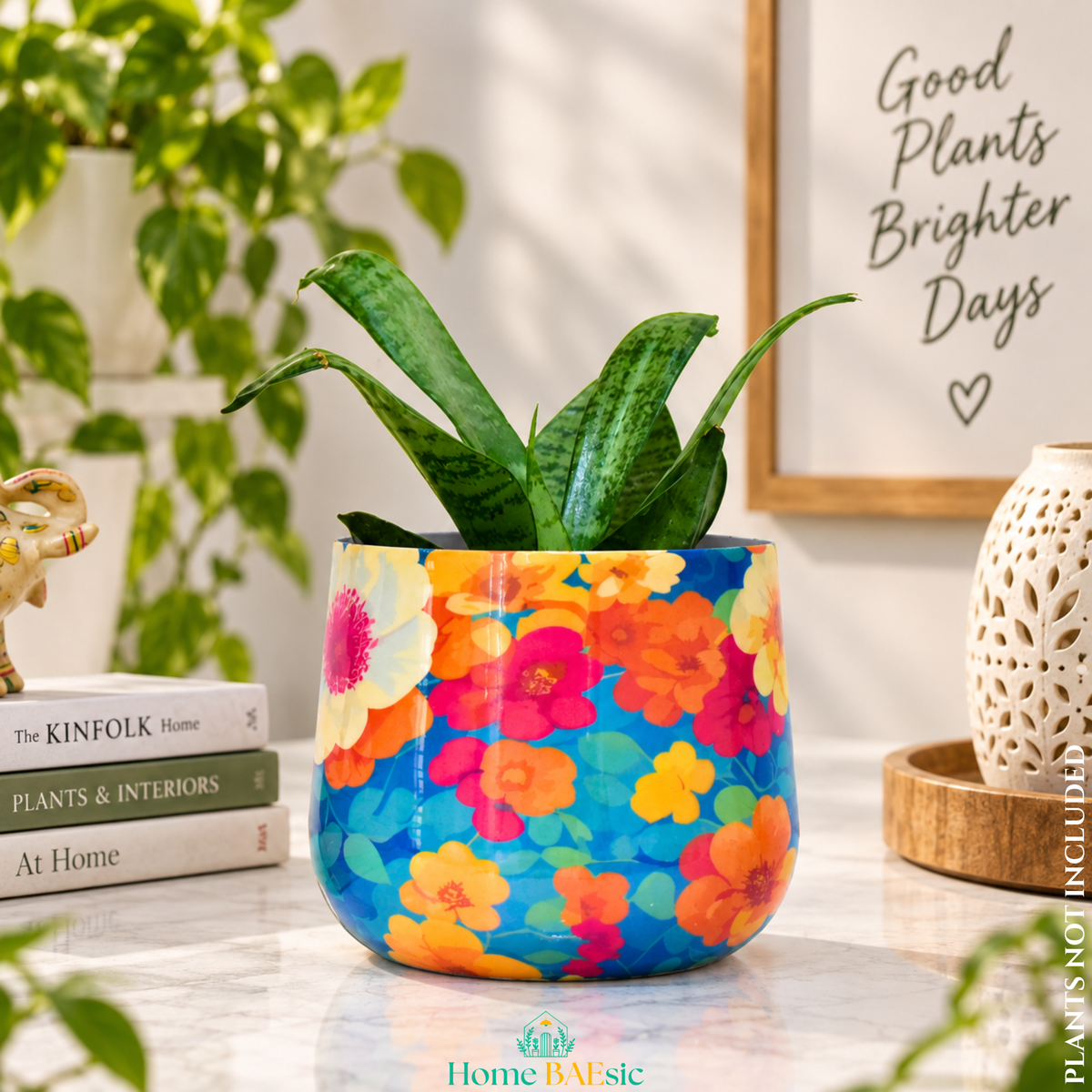 Flower Art Tumbler Metal Planter – 6 Inch Indoor Pot | Home BAEsic