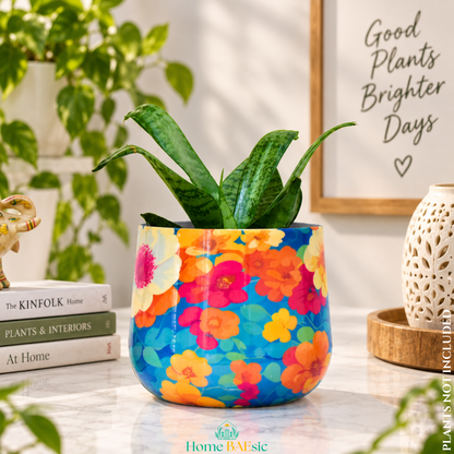 Flower Art Tumbler Metal Planter – 6 Inch Indoor Pot | Home BAEsic