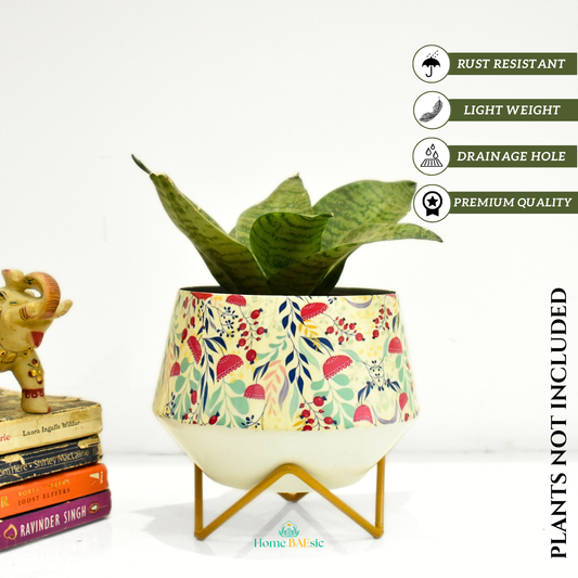 Garnet Floral Indoor Metal Planter With Metal Stand | Home & Garden | 5 Inches
