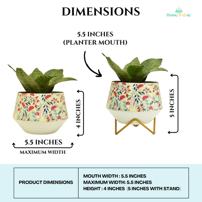 Garnet Floral Indoor Metal Planter With Metal Stand | Home & Garden | 5 Inches