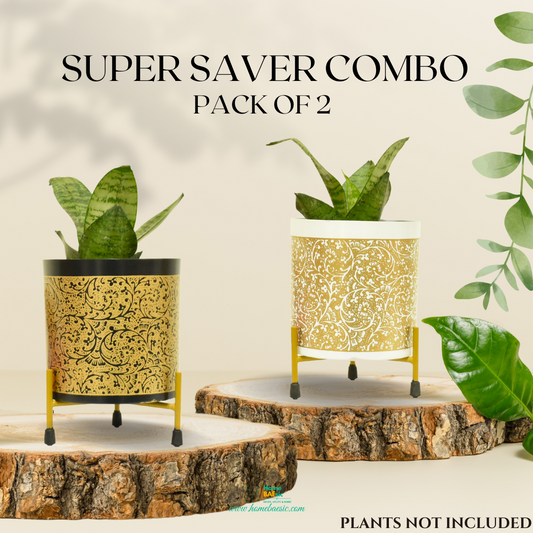 Golden Black and white Indoor planter combo | 5 Inches | Home BAEsic | Home and garden