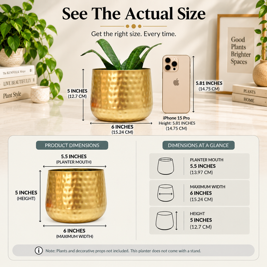 Golden Finish Hammered Tumbler Metal Planter – 6 Inch Indoor Pot | Home BAEsic