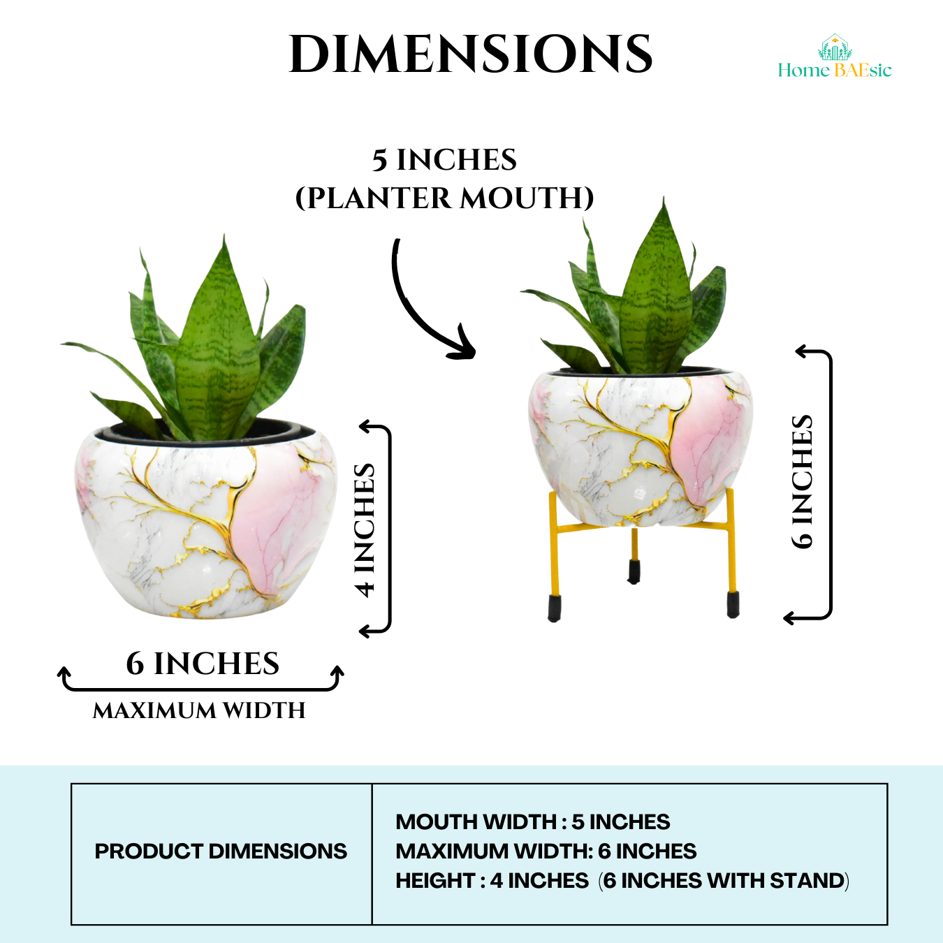 Golden Pink Marble Indoor Metal Planter With Metal Stand | Home & Garden | 6 Inches