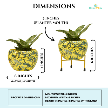 Leafy Yellow Indoor Metal Planter With Metal Stand | Home & Garden | 6 Inches | Home BAEsic