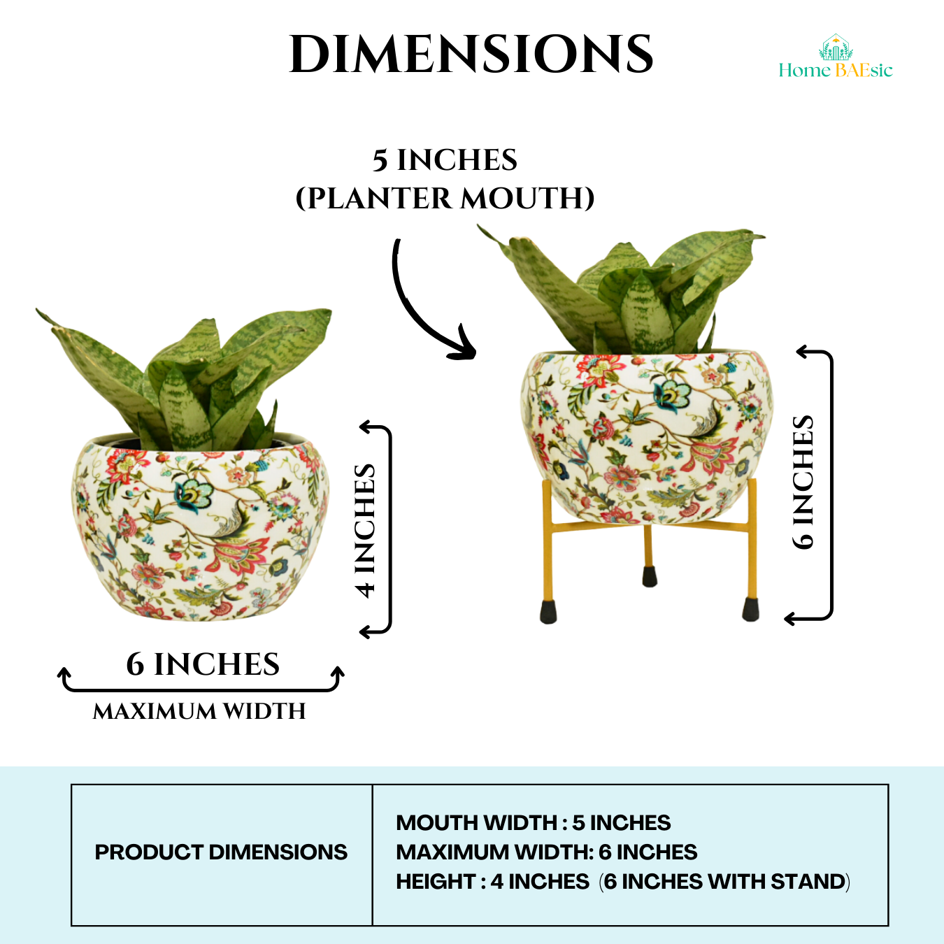 Meadow Floral Metal Pot & Planter | 6 Inches | Home BAEsic | Home and Garden