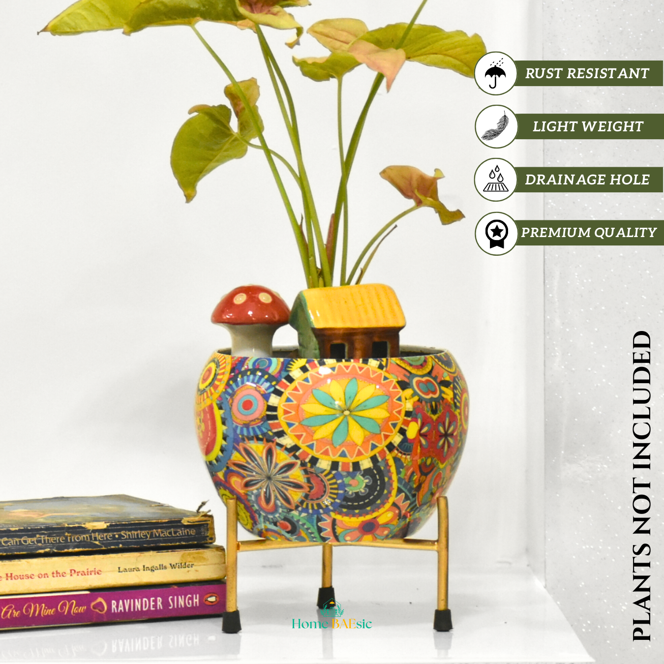 Colorful decorative pot with stand. Muticolor design metal planter indoor home & garden | Home BAEsic