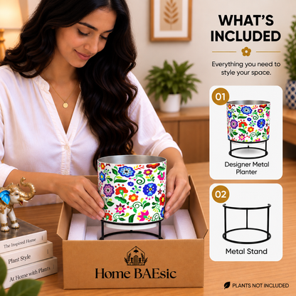 Multifloral Tumbler Metal Planter with Stand – 6 Inch Pot | Home BAEsic