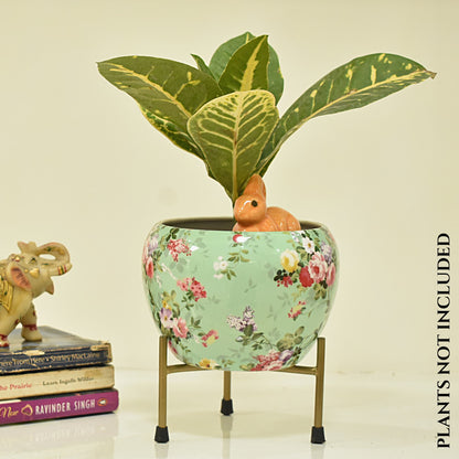 Sea Green Floral Metal Pot & Planter | Home BAEsic | Home and Garden
