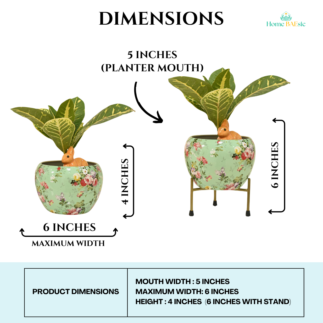 Decorative floral pot with a stand. Sea Green Floral Metal Pot & Planter |  6 Inches | Home BAEsic | Home and Garden