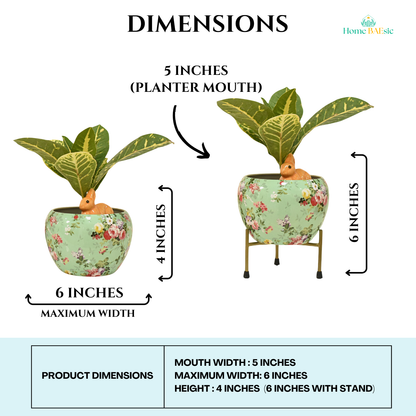 Decorative floral pot with a stand. Sea Green Floral Metal Pot & Planter |  6 Inches | Home BAEsic | Home and Garden