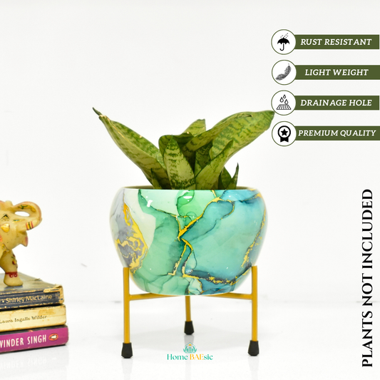Decorative plant pot with a stand. Turquoise Planter with stand | 6 Inches | Home BAEsic | Home and Garden
