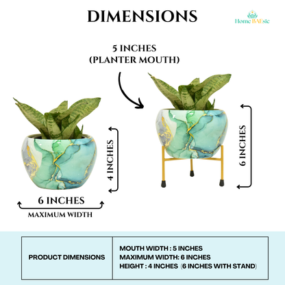 Decorative plant pot with a stand. Turquoise Planter with stand | 6 Inches | Home BAEsic | Home and Garden