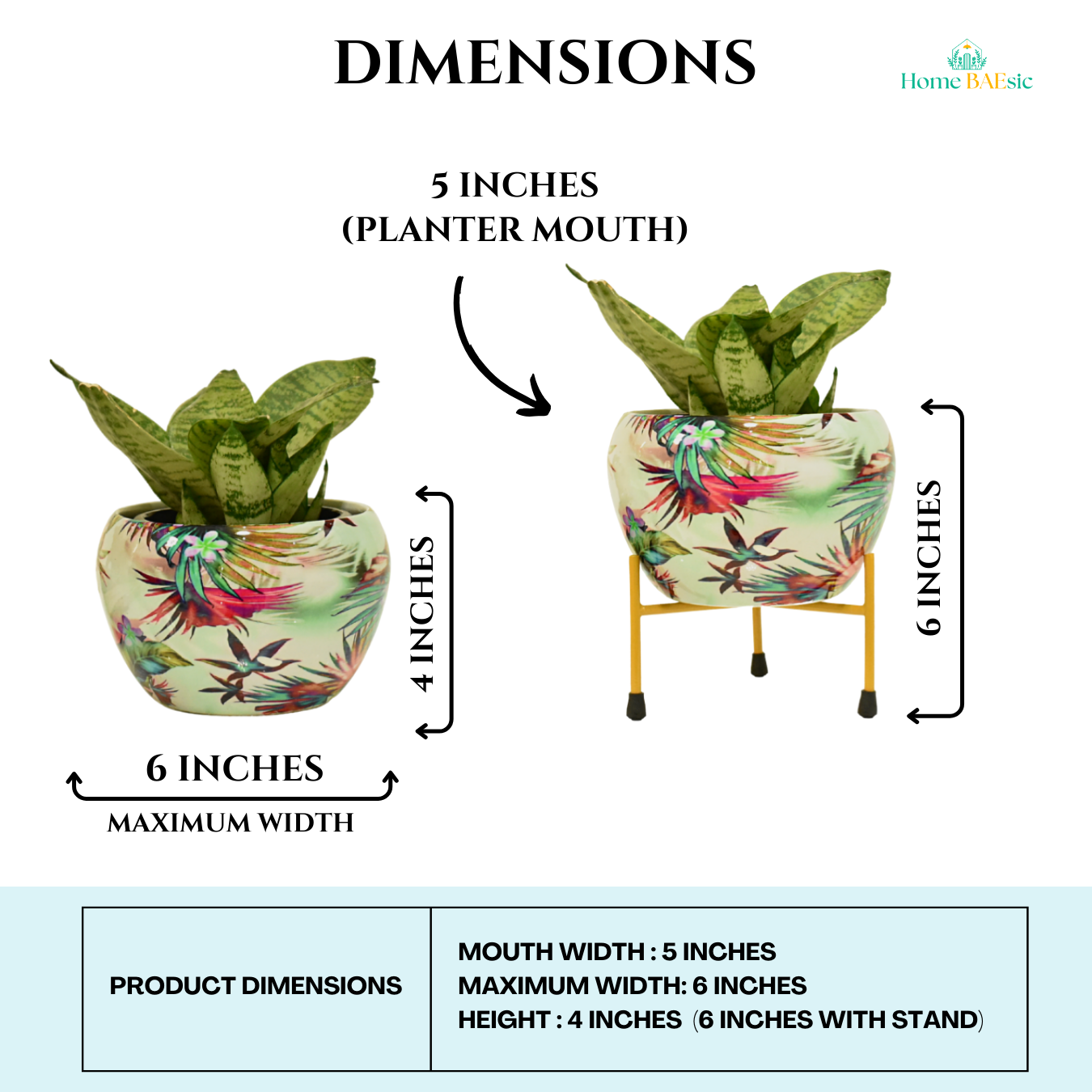 Decorative planter with colorful design. Viola Planter with stand | 6 Inches | Home BAEsic