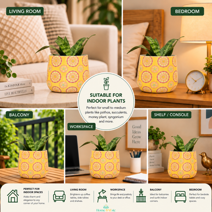 Yellow Mandala Tumbler Metal Planter – 6 Inch Indoor Pot | Home BAEsic