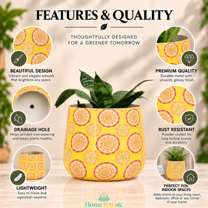 Yellow Mandala Tumbler Metal Planter – 6 Inch Indoor Pot | Home BAEsic