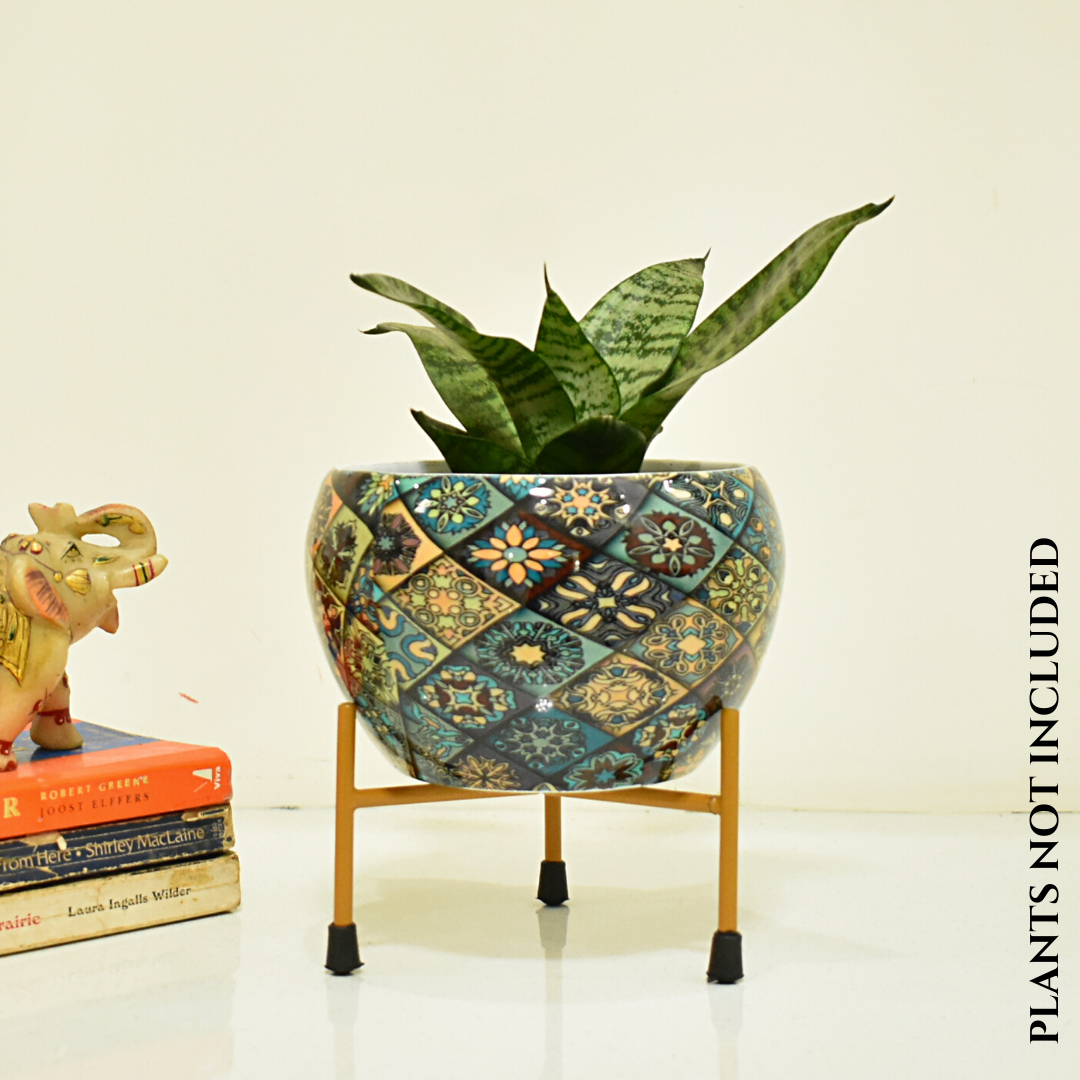 Home BAEsic Metal Planter With Stand 6 Inches For Indoor Home & Garden