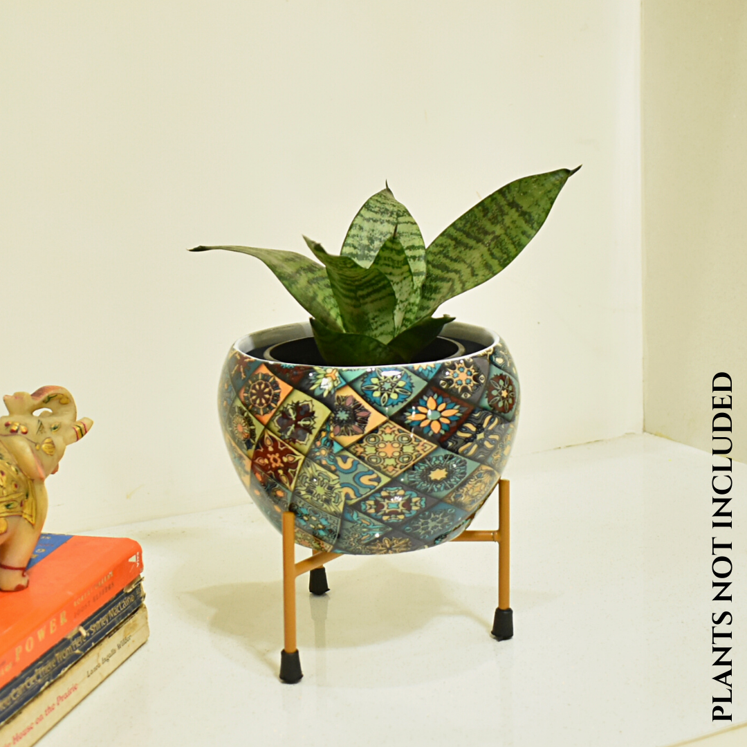 Home BAEsic Metal Planter With Stand 6 Inches For Indoor Home & Garden