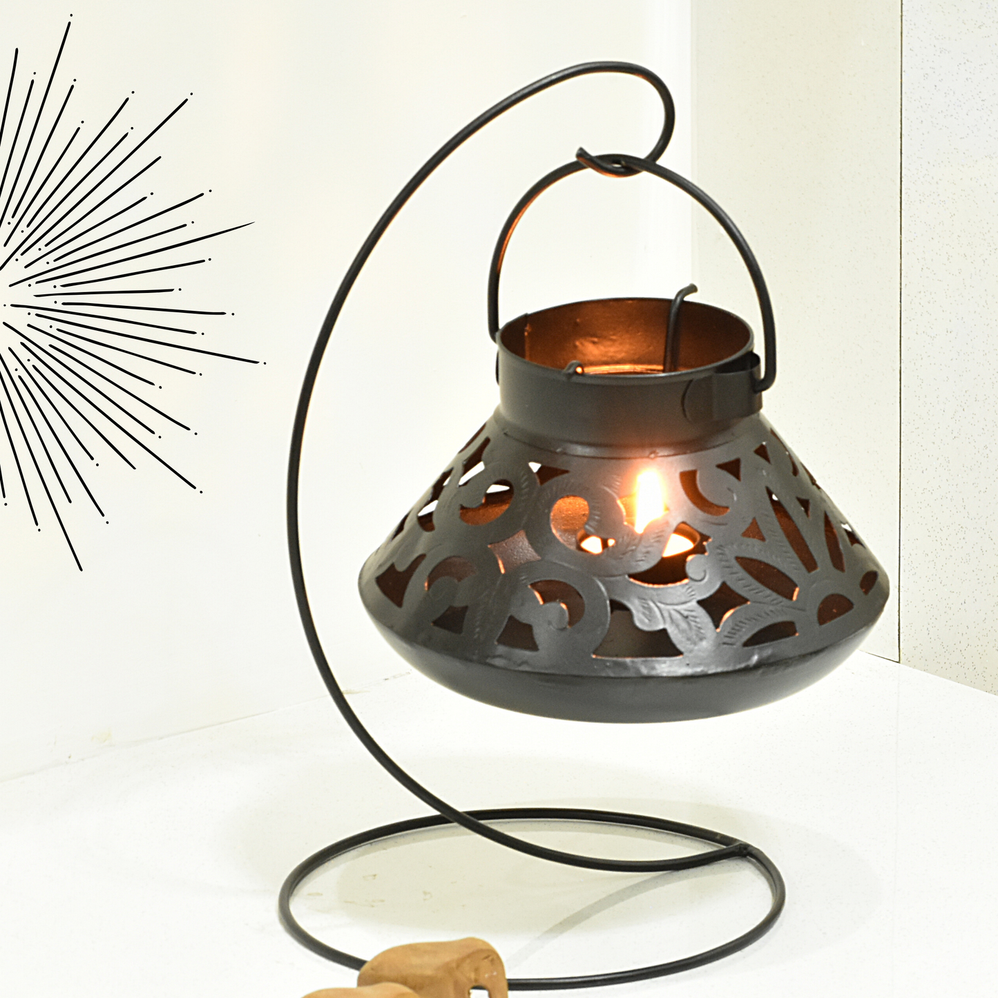 Handcrafted Jali Design Metal Tealight Lantern For Home Decor - Carbon Black