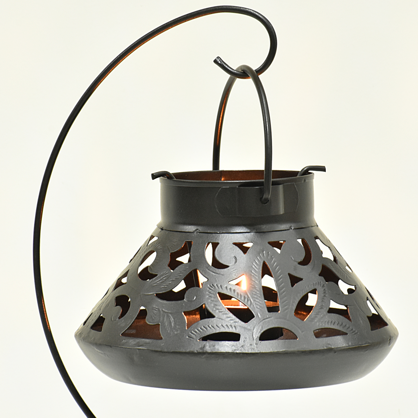Handcrafted Jali Design Metal Tealight Lantern For Home Decor - Carbon Black