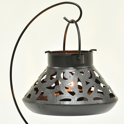 Handcrafted Jali Design Metal Tealight Lantern For Home Decor - Carbon Black