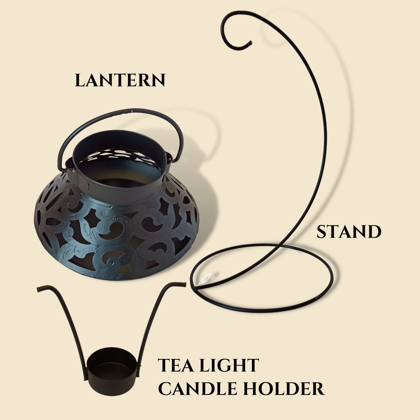 Handcrafted Jali Design Metal Tealight Lantern For Home Decor - Carbon Black