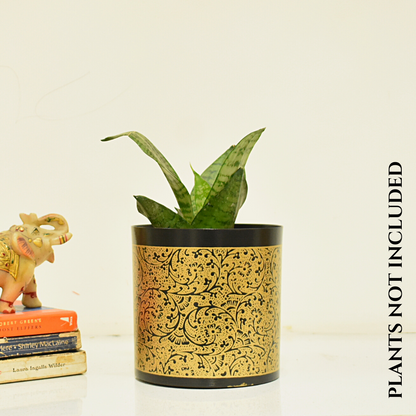 Black & Golden Vines Indoor Metal Planter With Metal Stand | Home & Garden | Home BAEsic 5 Inches