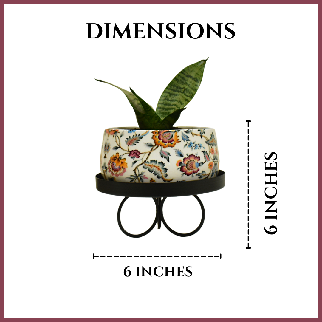 Blossom Paradise Floral Indoor Metal Planter With Tripod Tray Metal Stand | Home & Garden | 6 Inches