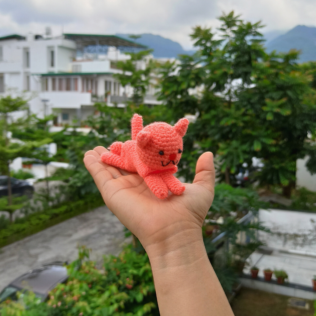 Cat Kitten Shape Amigurumi Crochet Handmade Retractable Key Chain or Charms | Pink | Home BAEsic