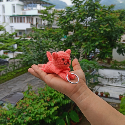 Cat Kitten Shape Amigurumi Crochet Handmade Retractable Key Chain or Charms | Pink | Home BAEsic