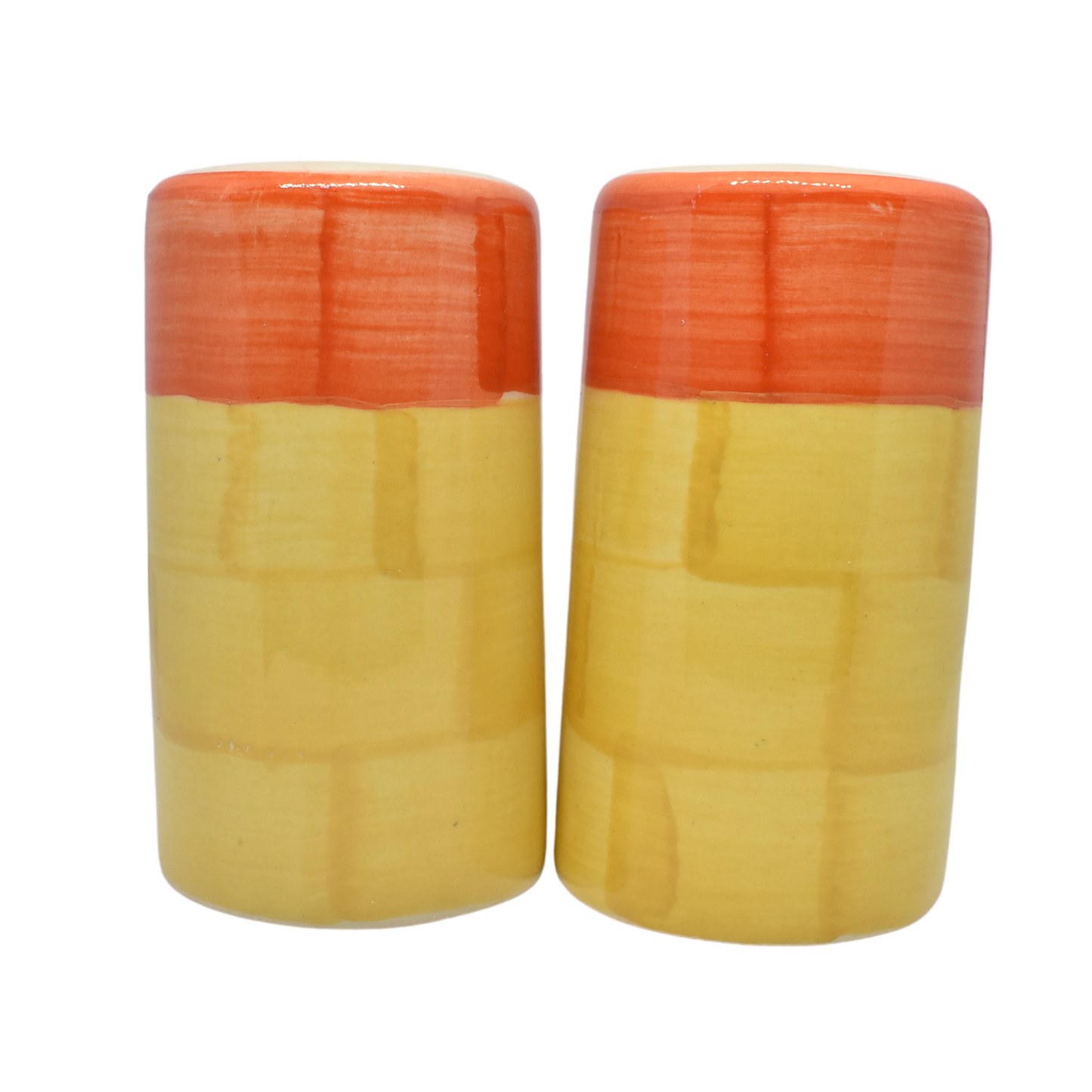 Ceramic Dual Shade Salt & Pepper Shaker Cruet Set - Orange & Yellow Color