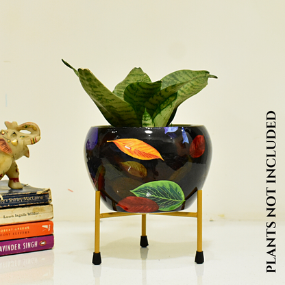 Falling Leaves Indoor Metal Planter With Metal Stand | Home & Garden | 6 Inches