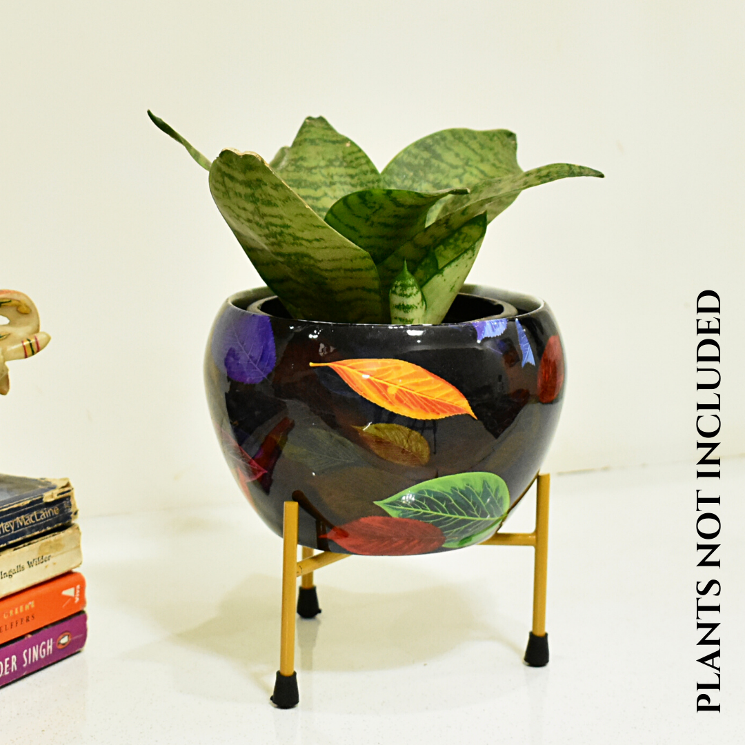 Falling Leaves Indoor Metal Planter With Metal Stand | Home & Garden | 6 Inches