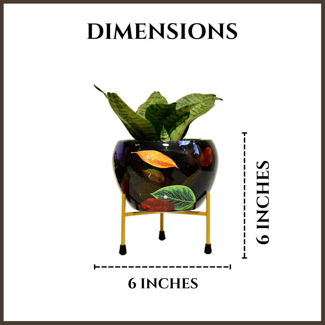 Falling Leaves Indoor Metal Planter With Metal Stand | Home & Garden | 6 Inches