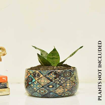 Floral Motif Indoor Metal Planter With Tripod Tray For Home & Garden | Home BAEsic 