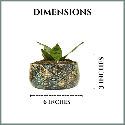 Floral Motif Indoor Metal Planter With Tripod Tray For Home & Garden | Home BAEsic 