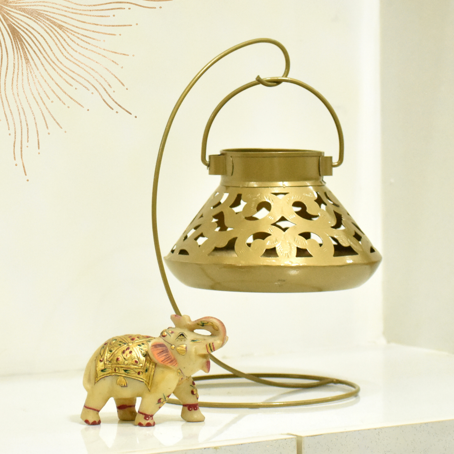 Handcrafted Jali Design Metal Tealight Lantern For Home Decor - Golden Bronze