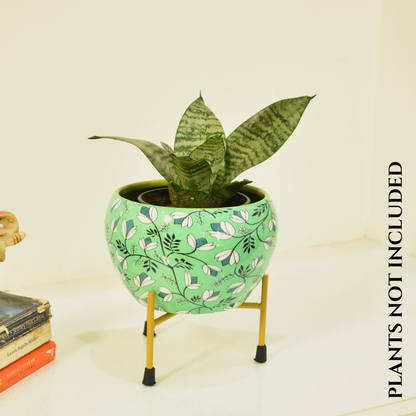 Green Blossom Indoor Metal Planter With Metal Stand | Home & Garden | 6 Inches | Home BAEsic