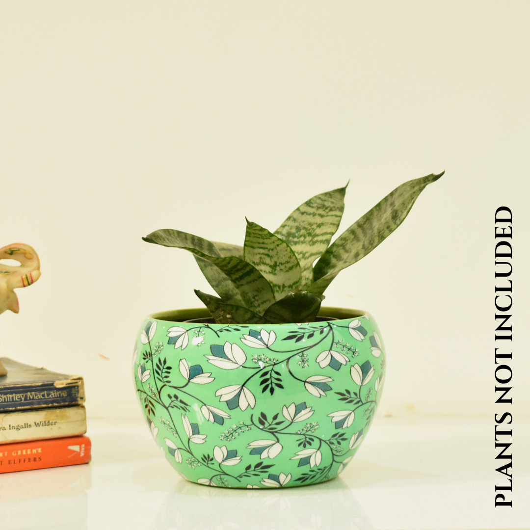 Green Blossom Indoor Metal Planter With Metal Stand | Home & Garden | 6 Inches | Home BAEsic