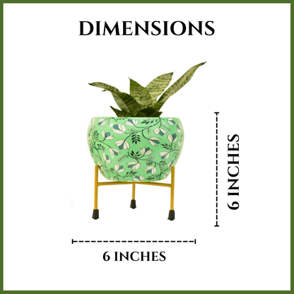 Green Blossom Indoor Metal Planter With Metal Stand | Home & Garden | 6 Inches | Home BAEsic