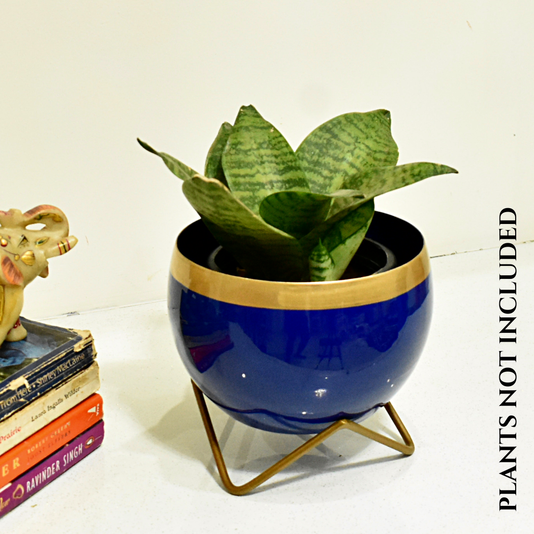 Indigo Gold Indoor Metal Planter With Metal Stand | Home & Garden | 6 Inches