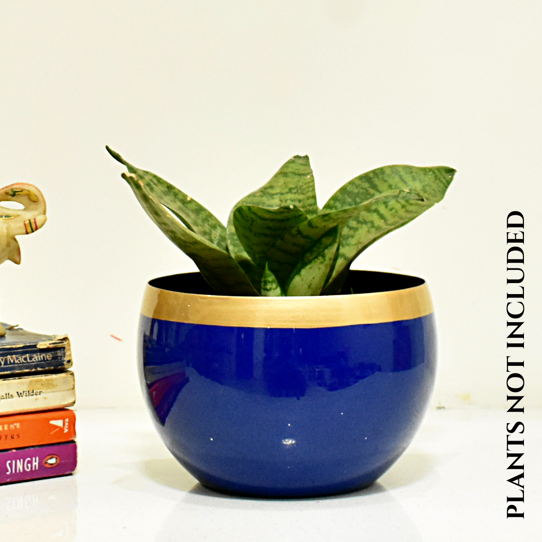 Indigo Gold Indoor Metal Planter With Metal Stand | Home & Garden | 6 Inches