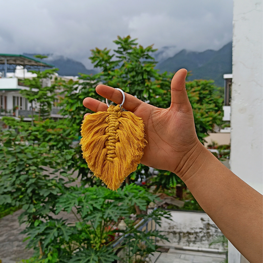 Boho Style Macrame Cotton Leaf Shape Crochet Handmade Key Chain or Charms | Yellow | Home BAEsic