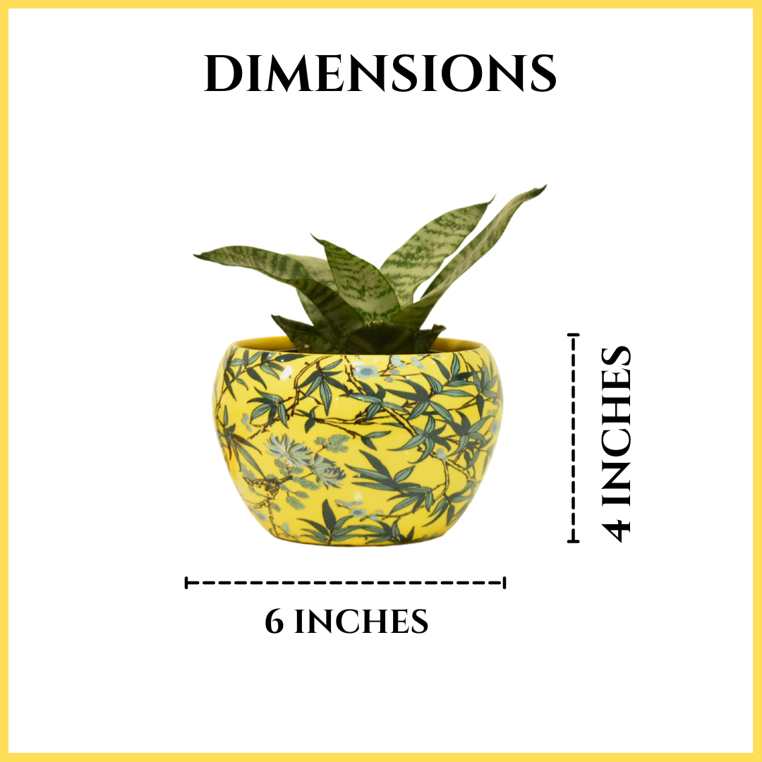 Leafy Yellow Indoor Metal Planter With Metal Stand | Home & Garden | 6 Inches | Home BAEsic