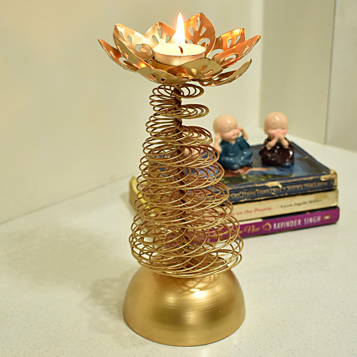 Lotus Shape Tealight Candle Stand For Indoor & Outdoor Home Decor - Rose Gold